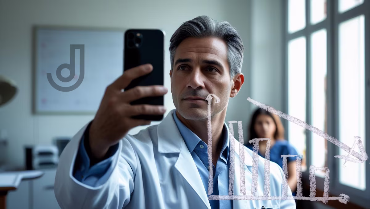 Doctor mirándose en el espejo mientras ignora a sus pacientes